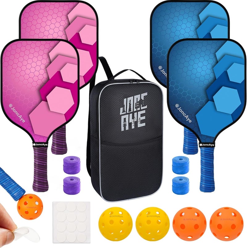 JoncAye Pickleball-Paddles-Set of 4 or 2 Rackets by , USAPA Approved Pickle-Ball Equipment with Balls, Bag, Accessories, Fiberglass Graphite Pickleball Racquet Set for Men, Women - Image 1
